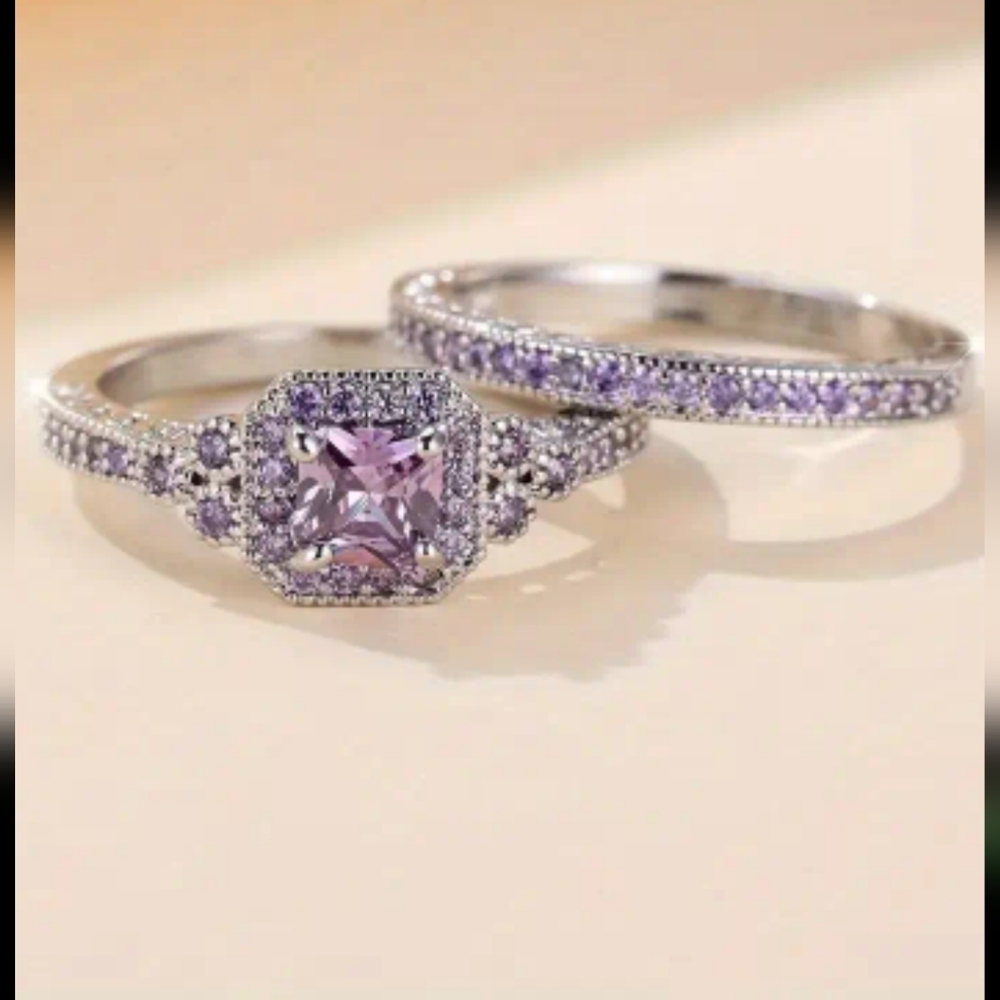 New 2 pc purple women's ring set - Picture 2 of 3